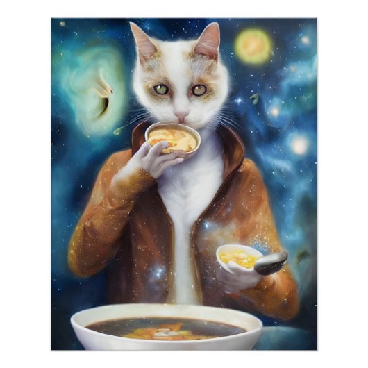 Katze im Jumpsuit Esssuppe aus Galaxien p Poster (Vorderseite)