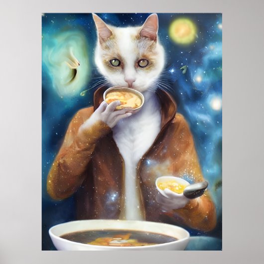 Katze im Jumpsuit Esssuppe aus Galaxien Poster (Vorne)