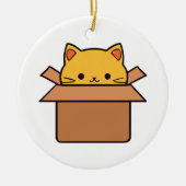 Katze im Karton Keramik Ornament (Vorne)