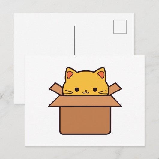 Katze im Karton Postkarte (Vorne/Hinten)
