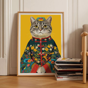 Katze im Kimono-Druck Bunte Katzen-Druck Japanisch Poster