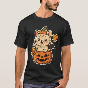 Katze im Kürbis mit Lutscher und Flügeln T-Shirt