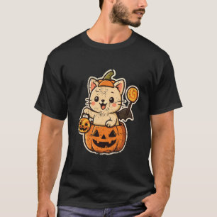 Katze im Kürbis mit Lutscher und Flügeln T-Shirt