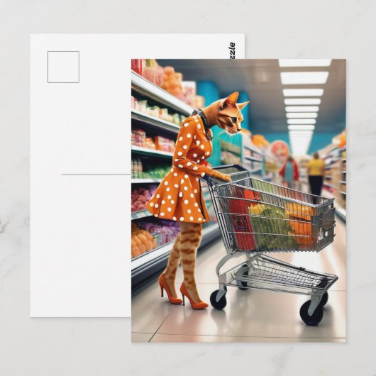 Katze im Lebensmittelgeschäft Postkarte (Vorne/Hinten)