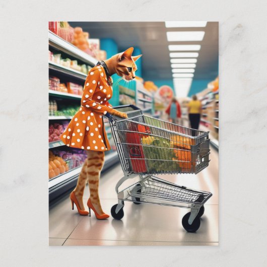 Katze im Lebensmittelgeschäft Postkarte (Vorderseite)