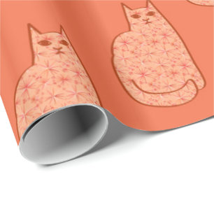 Katze im Mid-Century-Modern-Stil, Korallenorange u Geschenkpapier