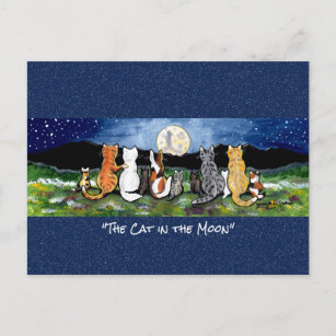 Katze im Mond Whimsical Watercolor Art Postkarte