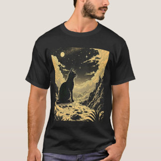 Katze im Mondlicht in den Bergen T-Shirt