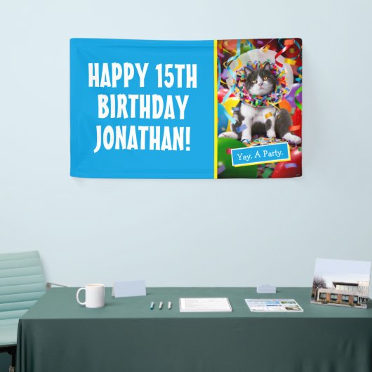 Katze im Party Banner (Messeveranstaltung)