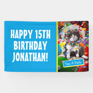 Katze im Party Banner