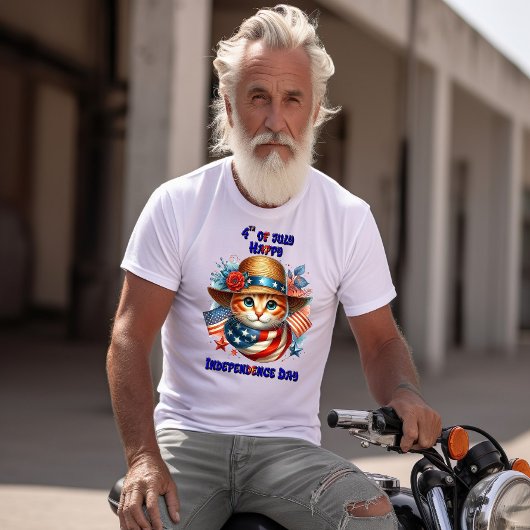 Katze im patriotischen Hut und Schal Unabhängigkei T-Shirt