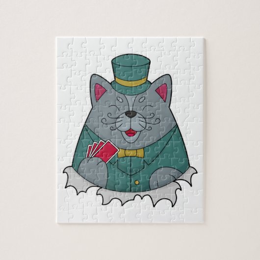 Katze im Poker mit Poker-Karten Puzzle (Vertikal)
