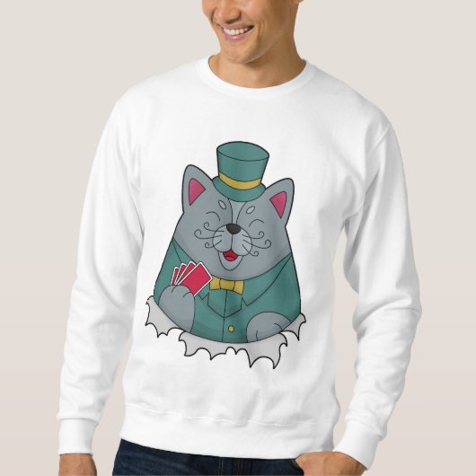 Katze im Poker mit Poker-Karten Sweatshirt (Vorderseite)