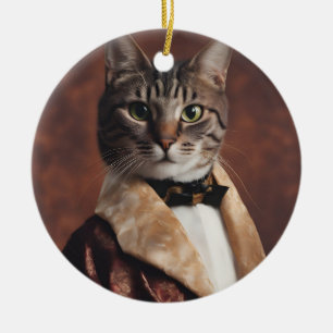 Katze im Rauchermantel Keramik Ornament