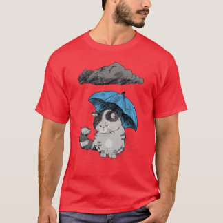 Katze im Regen traurige Katze mit Regenschirm Mädc T-Shirt