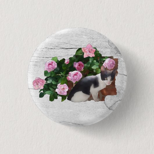 Katze im Rosenbusch Button (Vorderseite)