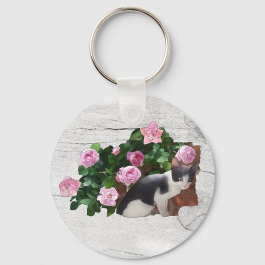 Katze im Rosenbusch Schlüsselanhänger (Vorderseite)