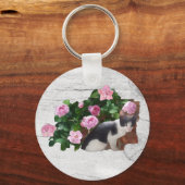 Katze im Rosenbusch Schlüsselanhänger (Vorderseite)