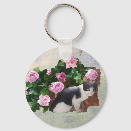 Katze im Rosenbusch Schlüsselanhänger (Vorderseite)