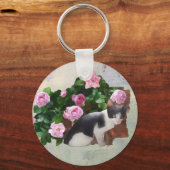 Katze im Rosenbusch Schlüsselanhänger (Vorderseite)