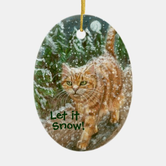 Katze im Schnee Keramik Ornament (Vorne)
