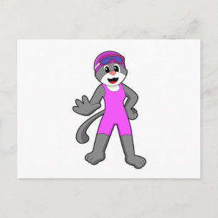 Katze im Schwimmen mit Badeanzug Postkarte