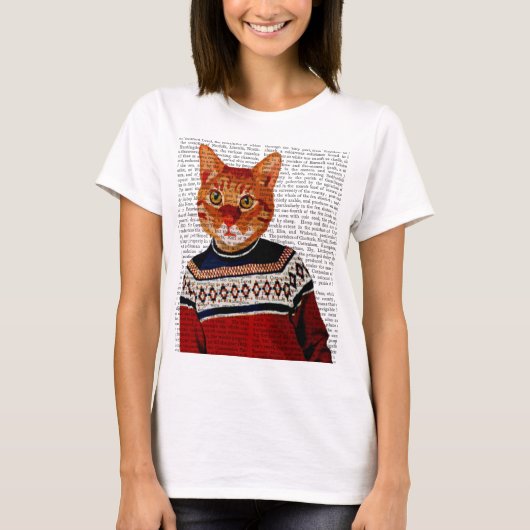 Katze im Ski Sweater 2 T-Shirt (Vorderseite)