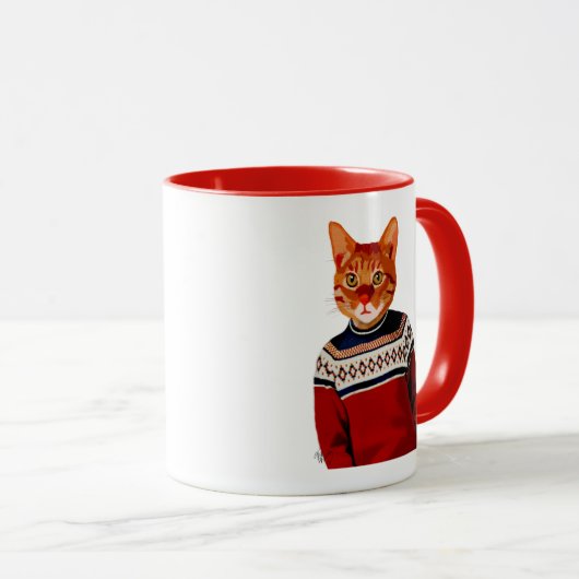 Katze im Ski Sweater 2 Tasse (VorderseiteRechts)