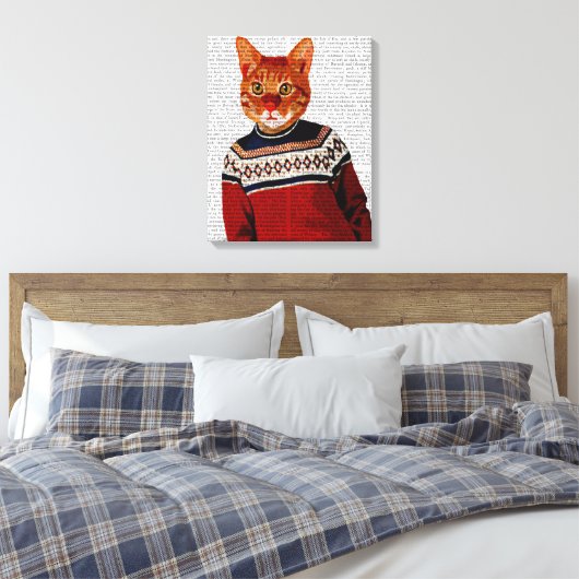 Katze im Ski Sweater Leinwanddruck (Insitu (Schlafzimmer))