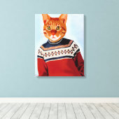Katze im Ski Sweater Leinwanddruck (Insitu (Holzboden))