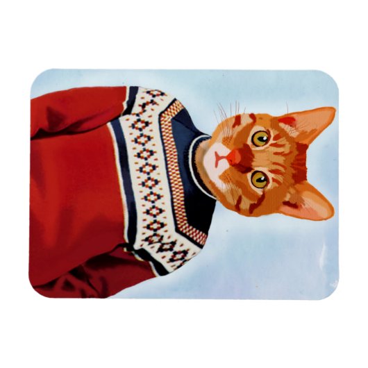 Katze im Ski Sweater Magnet (Horizontal)