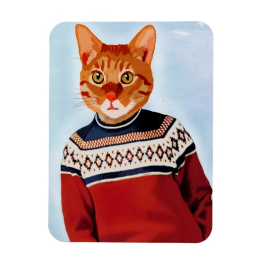 Katze im Ski Sweater Magnet (Vertikal)