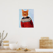 Katze im Ski Sweater Poster (Küche)