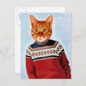 Katze im Ski Sweater Postkarte (Vorne/Hinten)