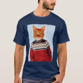 Katze im Ski Sweater T-Shirt (Vorderseite)