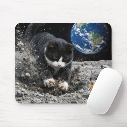 Katze im Smoking gräbt einen Mondkrater mit einer Mousepad (Mit Mouse)