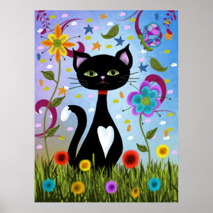 Katze im Smoking in einem Garten Poster