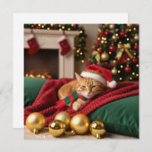 Katze im Sofa Weihnachtsthema Feiertagskarte (Vorne/Hinten)