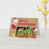 Katze im Strumpf Weihnachtskarte Karte (Gelbe Blume)