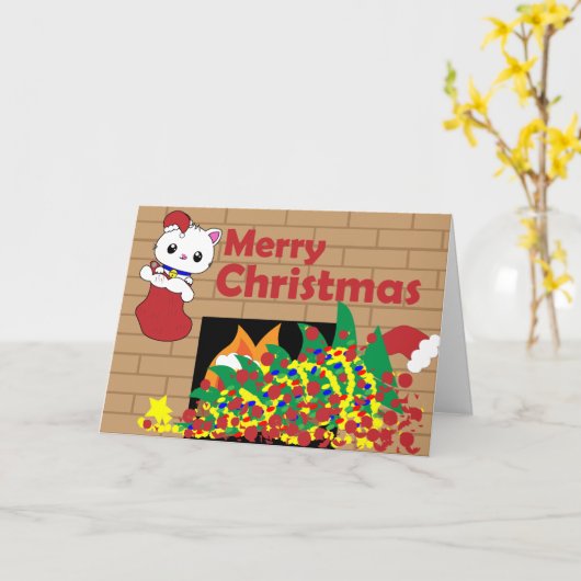 Katze im Strumpf Weihnachtskarte Karte (Gelbe Blume)