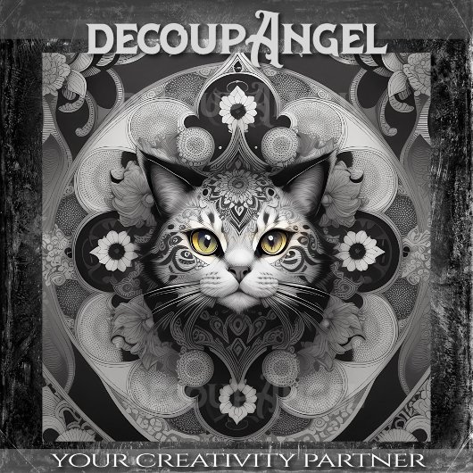 Katze im Tattoo-Style -Decoupage- Seidenpapier