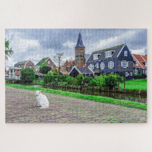 Katze im traditionellen Fischerdorf Puzzle