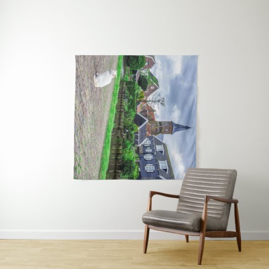 Katze im traditionellen Fischerdorf Wandteppich (Beispiel (Horizontal))