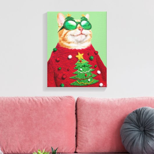 Katze im Ugly Christmas Sweater Leinwanddruck (Insitu (Wohnzimmer))