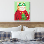 Katze im Ugly Christmas Sweater Leinwanddruck (Insitu (Schlafzimmer))