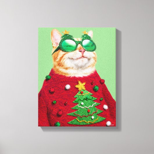 Katze im Ugly Christmas Sweater Leinwanddruck (Vorderseite)