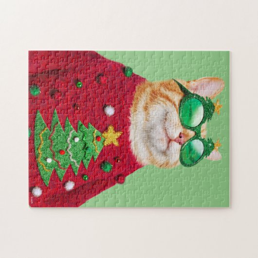 Katze im Ugly Christmas Sweater Puzzle (Horizontal)