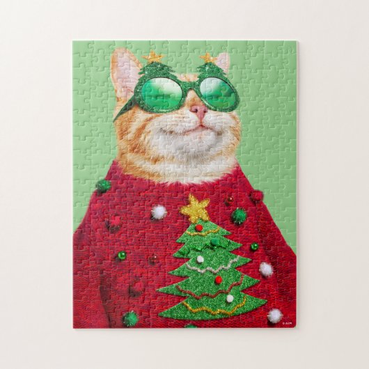 Katze im Ugly Christmas Sweater Puzzle (Vertikal)