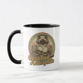 Katze im Vintage-Stil hört Vinyl-Schallplatten Tasse