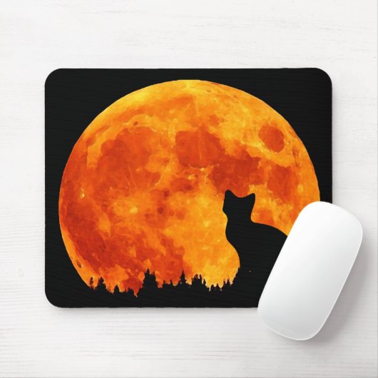 Katze im vollen orange Mond Mousepad (Mit Mouse)